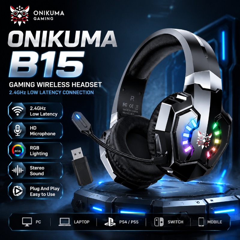 Gaming Console In Amazon - سماعة ألعاب ONIKUMA B15 لاسلكية 2.4