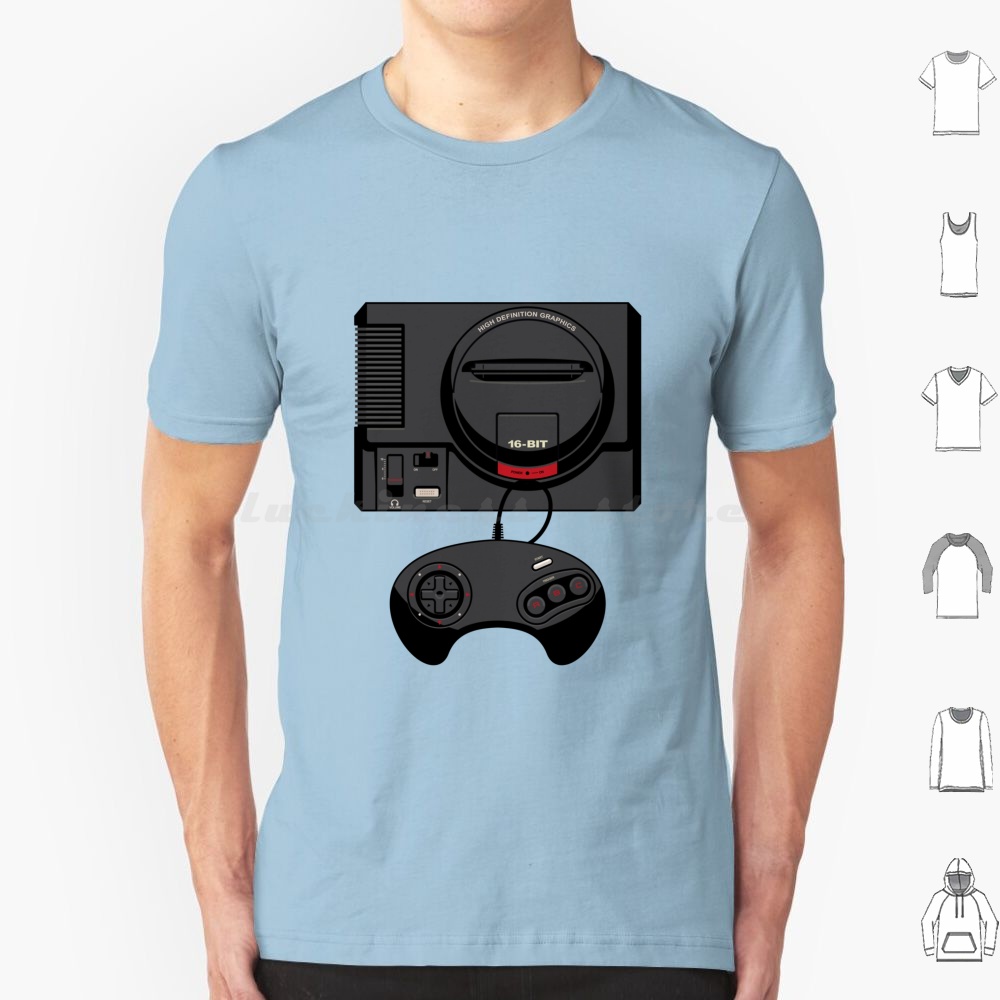 Gaming Console Genesis - ريترو أسود 16 بت تي شيرت